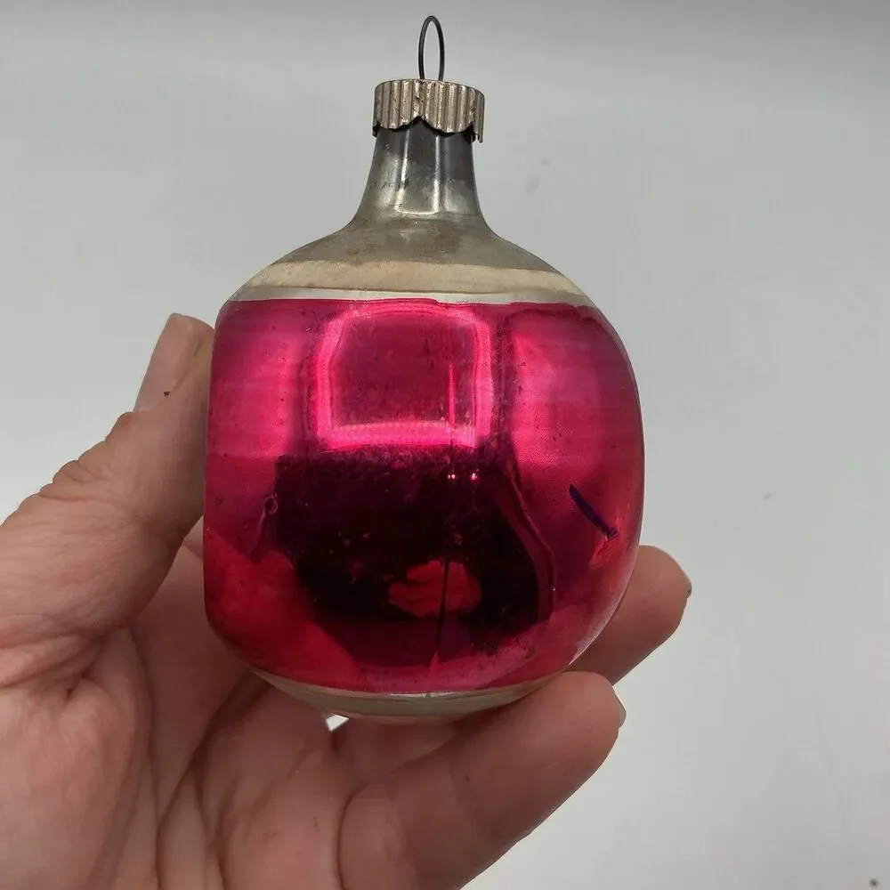 Vintage Shiny Brite Mercury Glass Reflector Christmas Ornament Pink Silver 3”